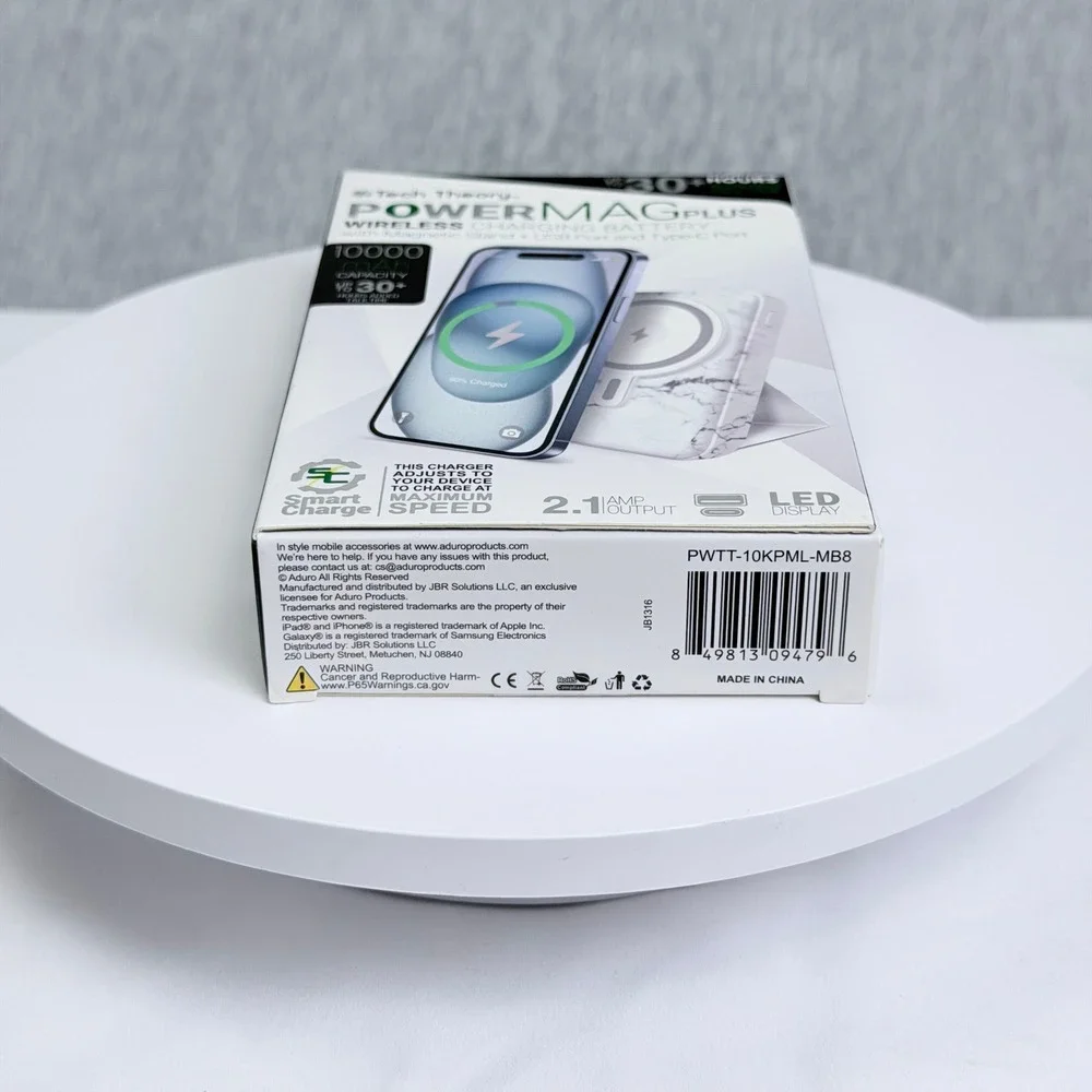 Tech Theory PowerMag Plus 10000mAh Wireless Charging Battery White Marble K168